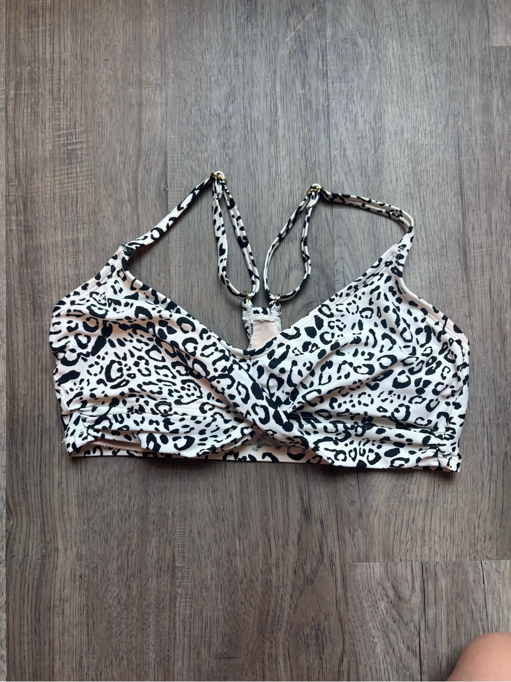 Kona Sol Leopard Print Twist Front Bralette - Beige & Black
